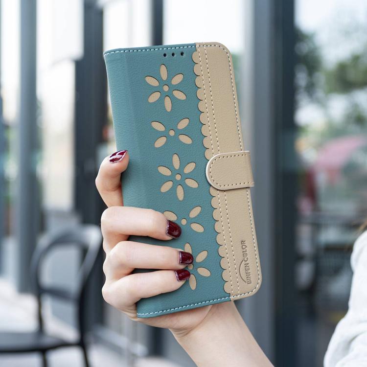 For Redmi 15a 5G Splicing Color Hollow Flower Pattern RFID Leather Phone Case