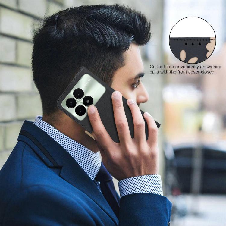 For Xiaomi Poco F6 Pro 5G Splicing Color Hollow Flower Pattern RFID Leather Phone Case