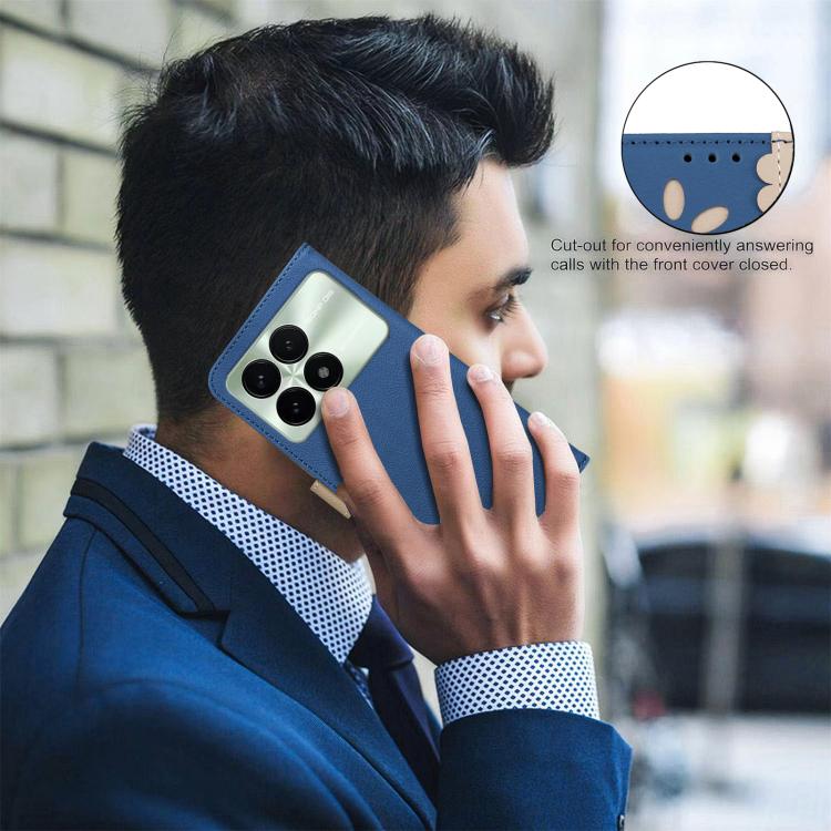 For Xiaomi Poco F6 Pro 5G Splicing Color Hollow Flower Pattern RFID Leather Phone Case