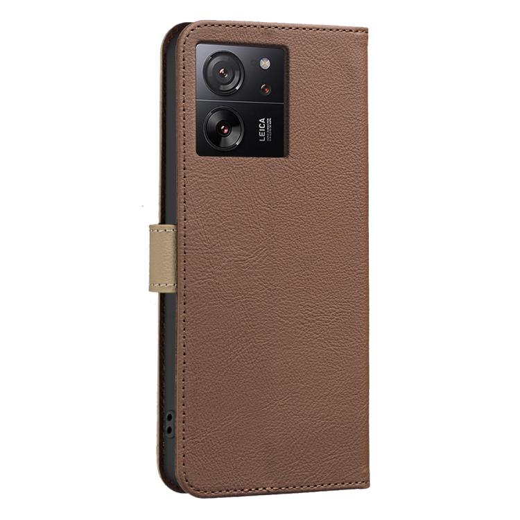 For Xiaomi 13T Splicing Color Hollow Flower Pattern RFID Leather Phone Case