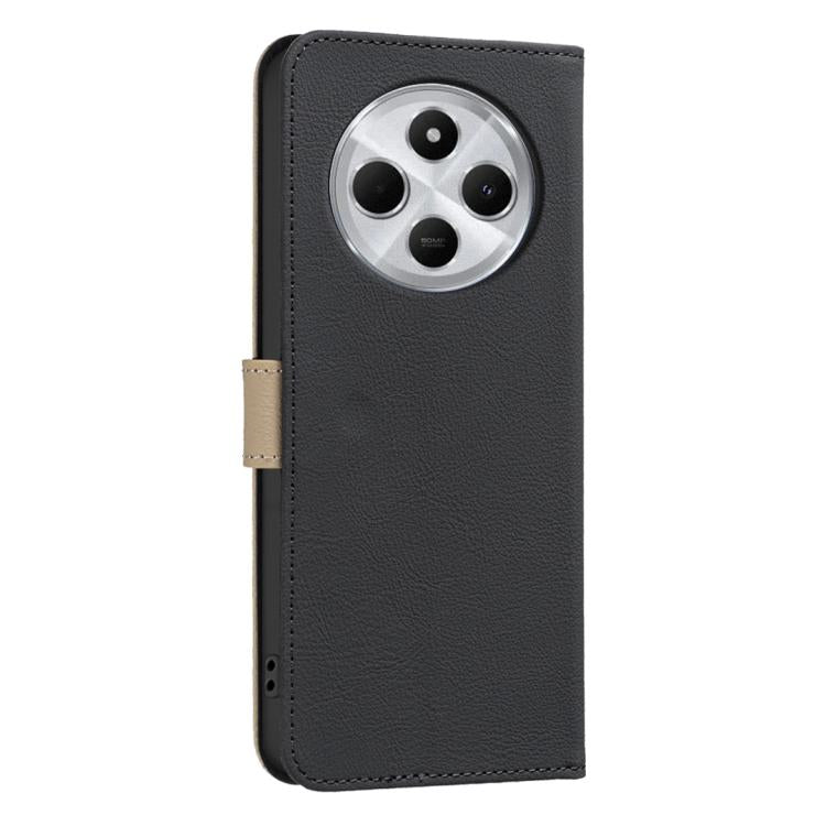 For Xiaomi Poco C75 Splicing Color Hollow Flower Pattern RFID Leather Phone Case