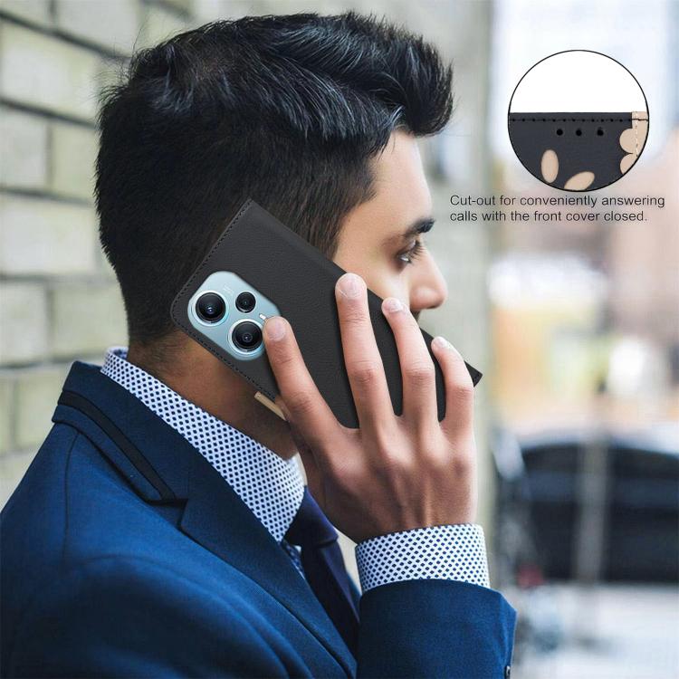 For Xiaomi Poco F5 Splicing Color Hollow Flower Pattern RFID Leather Phone Case