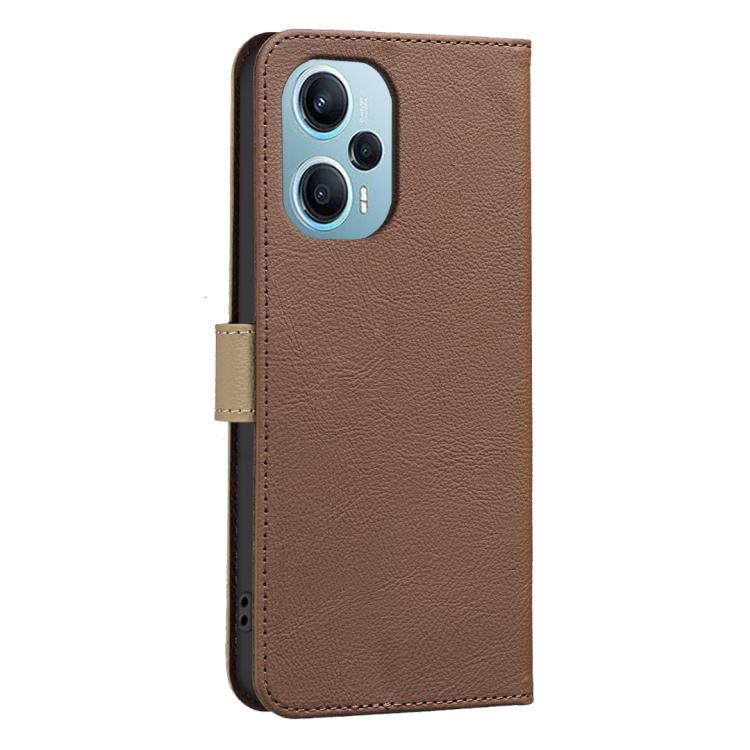 For Xiaomi Poco F5 Splicing Color Hollow Flower Pattern RFID Leather Phone Case