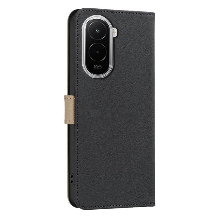 For Xiaomi Poco M7 4G 169mm Splicing Color Hollow Flower Pattern RFID Leather Phone Case