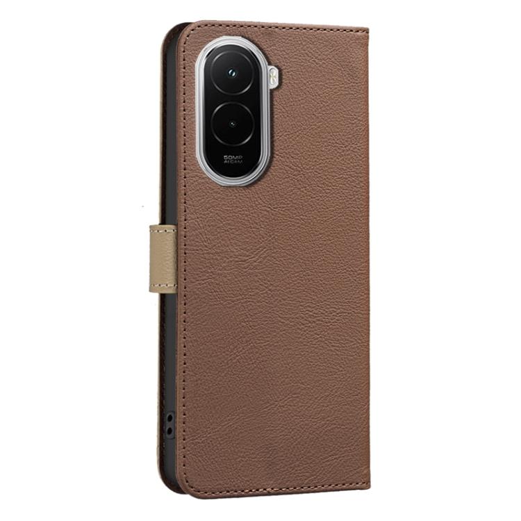 For Xiaomi Poco M7 4G 169mm Splicing Color Hollow Flower Pattern RFID Leather Phone Case
