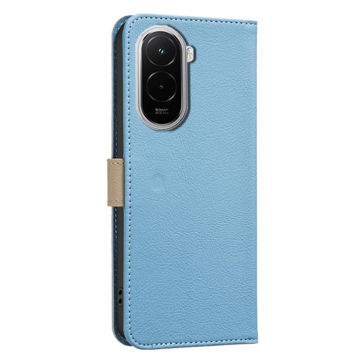 For Xiaomi Poco M7 4G 169mm Splicing Color Hollow Flower Pattern RFID Leather Phone Case