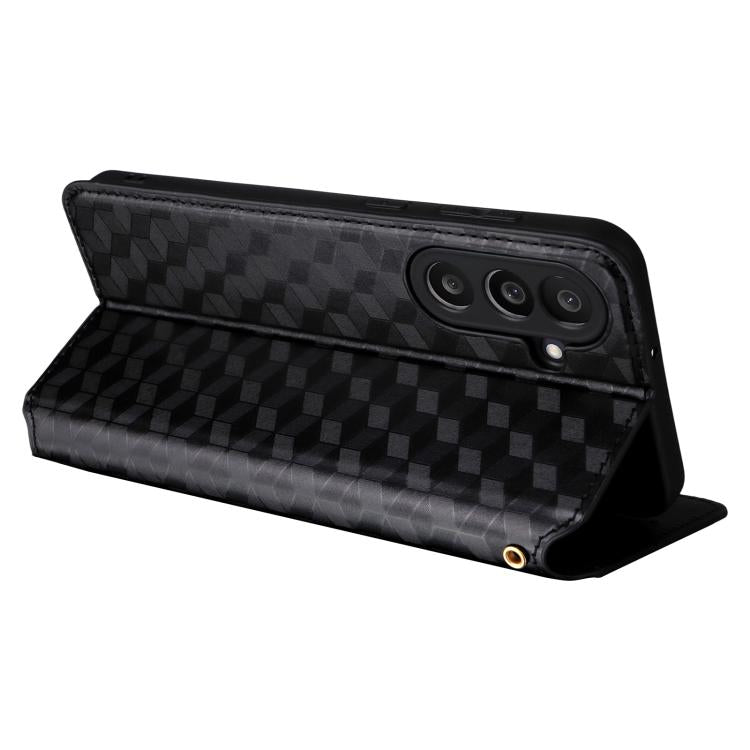 For Samsung Galaxy M56 5G Cubic Grid Texture Flip Leather Phone Case