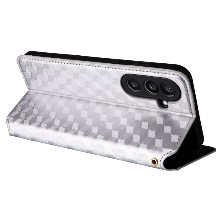 For Samsung Galaxy M56 5G Cubic Grid Texture Flip Leather Phone Case