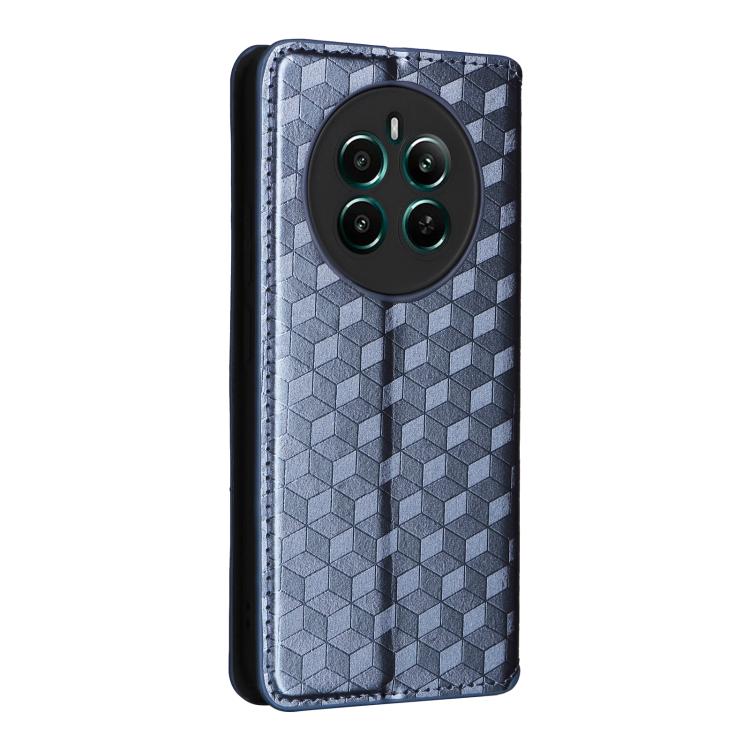 For Realme 12+ 5G Cubic Grid Texture Flip Leather Phone Case