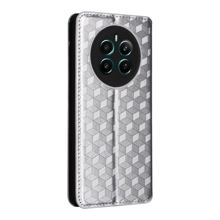For Realme 12+ 5G Cubic Grid Texture Flip Leather Phone Case