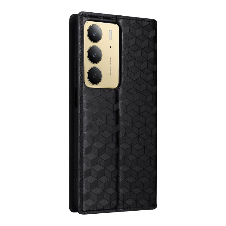 For Realme 14X 5G / C75 4G / V60 Pro 5G Cubic Grid Texture Flip Leather Phone Case