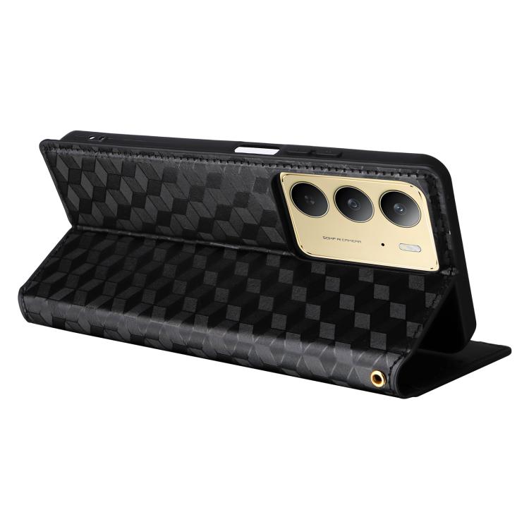For Realme 14X 5G / C75 4G / V60 Pro 5G Cubic Grid Texture Flip Leather Phone Case