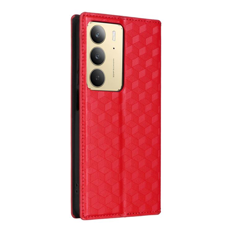 For Realme 14X 5G / C75 4G / V60 Pro 5G Cubic Grid Texture Flip Leather Phone Case