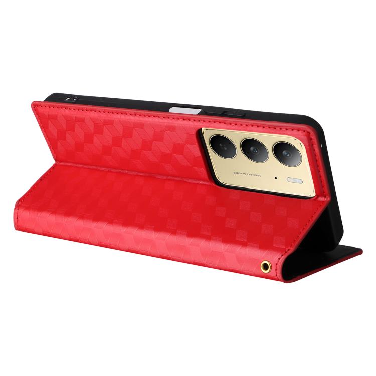 For Realme 14X 5G / C75 4G / V60 Pro 5G Cubic Grid Texture Flip Leather Phone Case