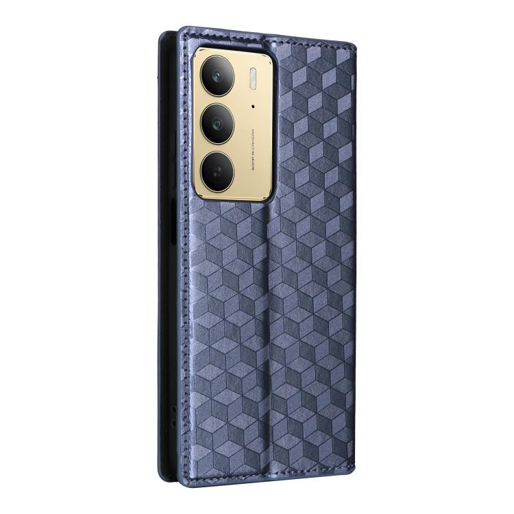 For Realme 14X 5G / C75 4G / V60 Pro 5G Cubic Grid Texture Flip Leather Phone Case