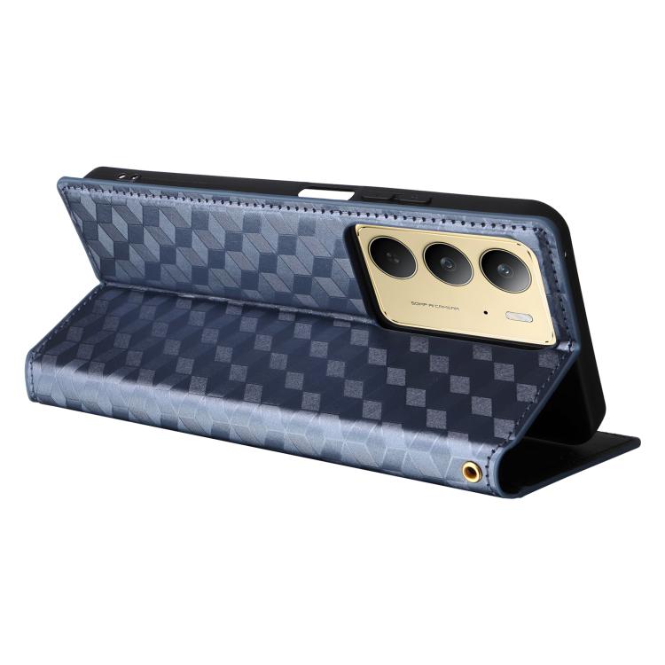 For Realme 14X 5G / C75 4G / V60 Pro 5G Cubic Grid Texture Flip Leather Phone Case