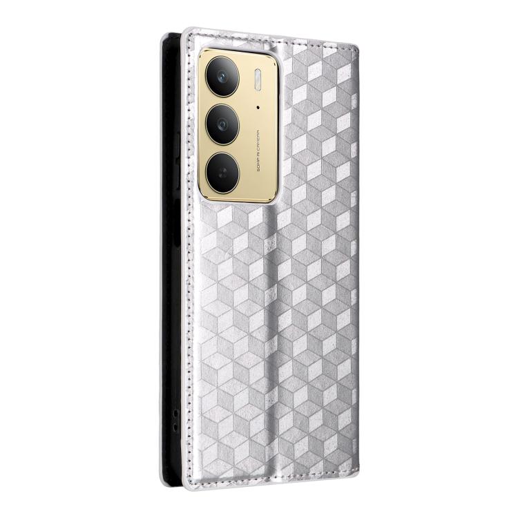 For Realme 14X 5G / C75 4G / V60 Pro 5G Cubic Grid Texture Flip Leather Phone Case