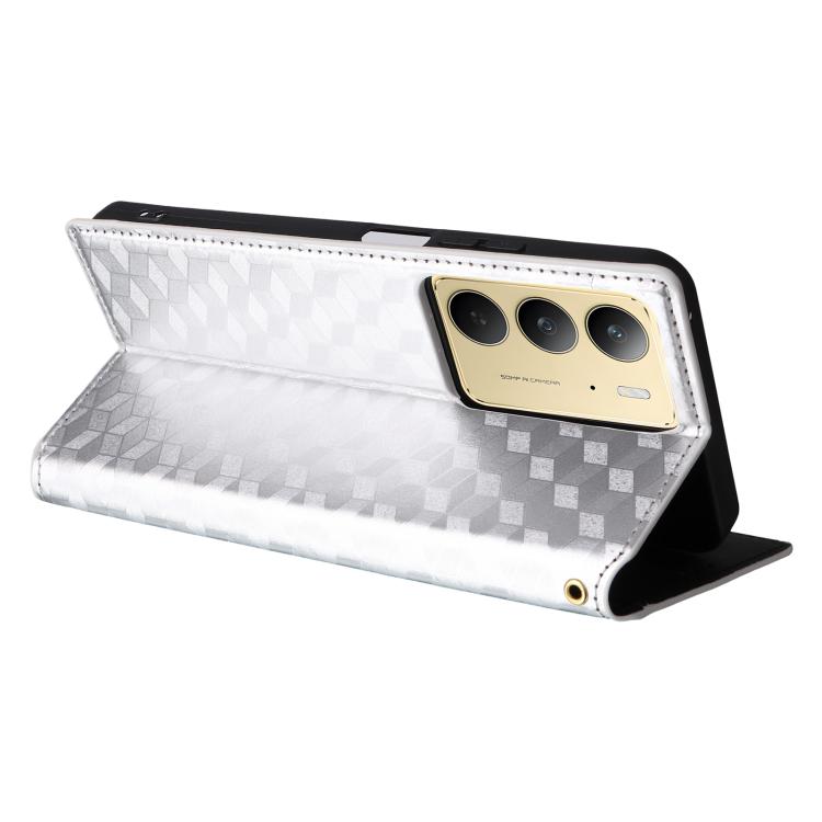For Realme 14X 5G / C75 4G / V60 Pro 5G Cubic Grid Texture Flip Leather Phone Case
