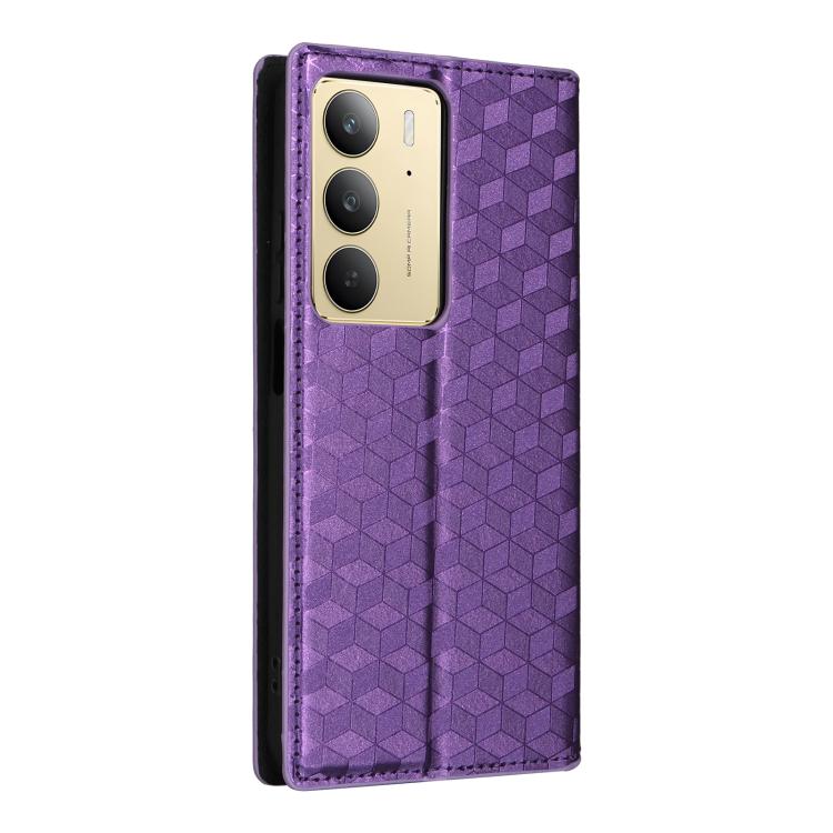 For Realme 14X 5G / C75 4G / V60 Pro 5G Cubic Grid Texture Flip Leather Phone Case