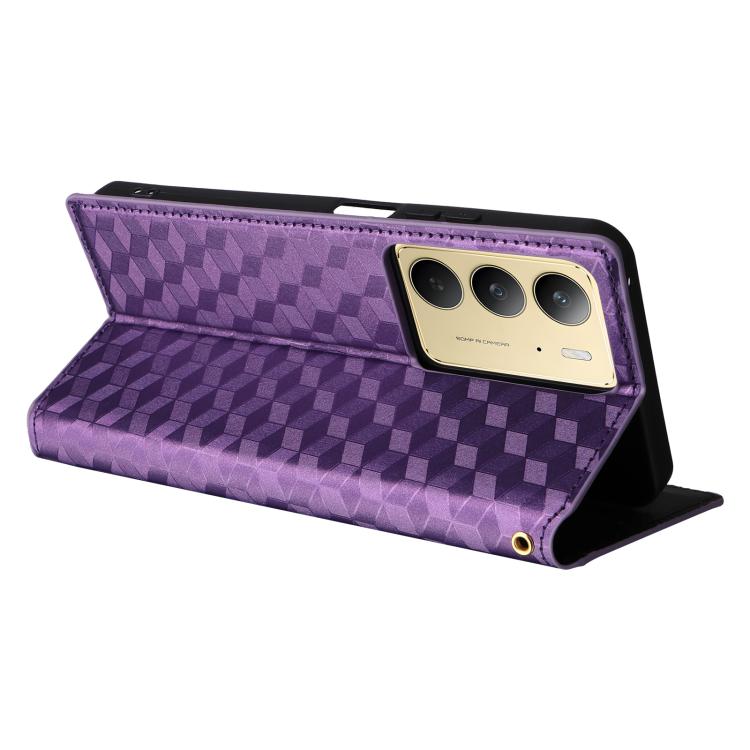 For Realme 14X 5G / C75 4G / V60 Pro 5G Cubic Grid Texture Flip Leather Phone Case