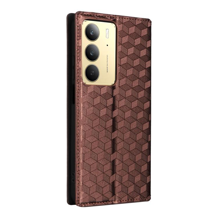 For Realme 14X 5G / C75 4G / V60 Pro 5G Cubic Grid Texture Flip Leather Phone Case