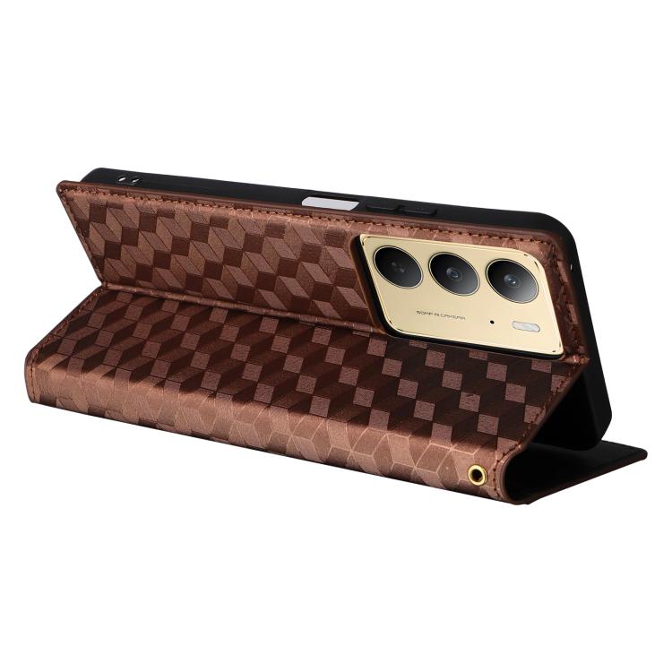 For Realme 14X 5G / C75 4G / V60 Pro 5G Cubic Grid Texture Flip Leather Phone Case