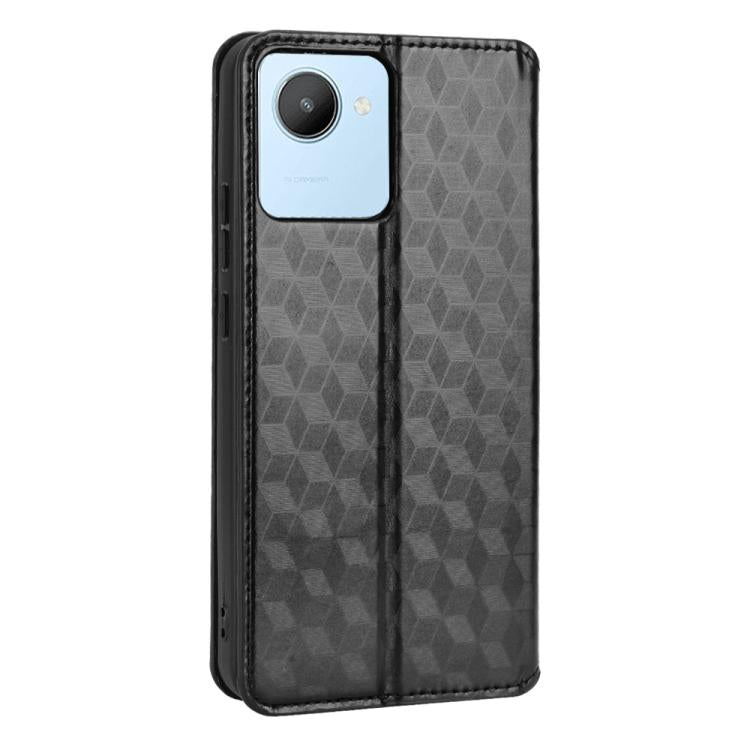 For Realme C30 Cubic Grid Texture Flip Leather Phone Case