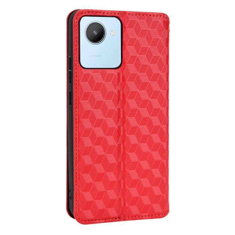 For Realme C30 Cubic Grid Texture Flip Leather Phone Case