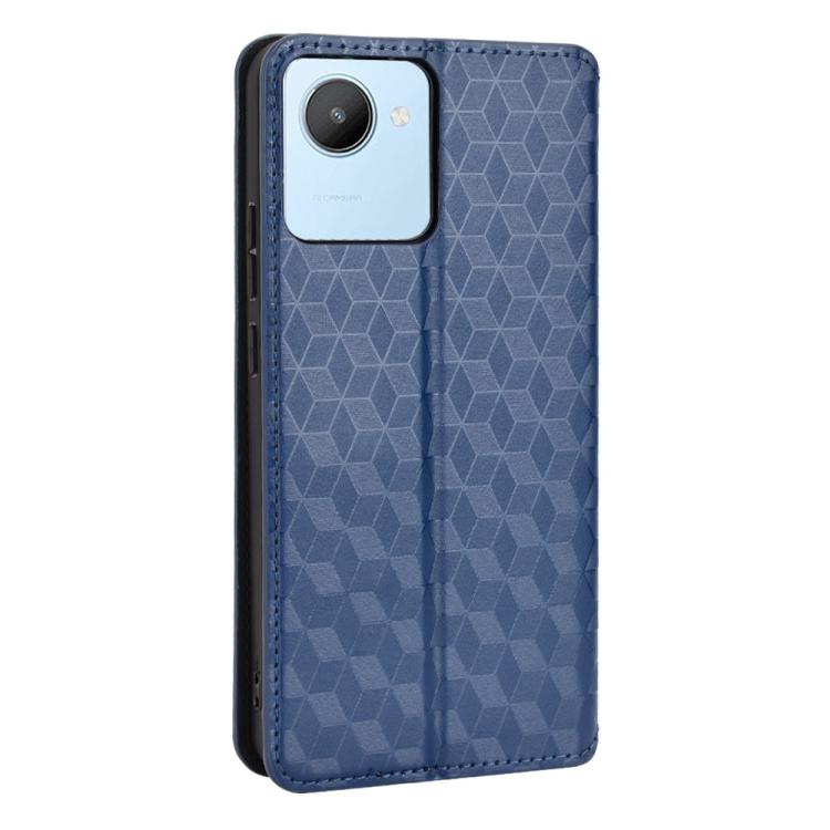 For Realme C30 Cubic Grid Texture Flip Leather Phone Case