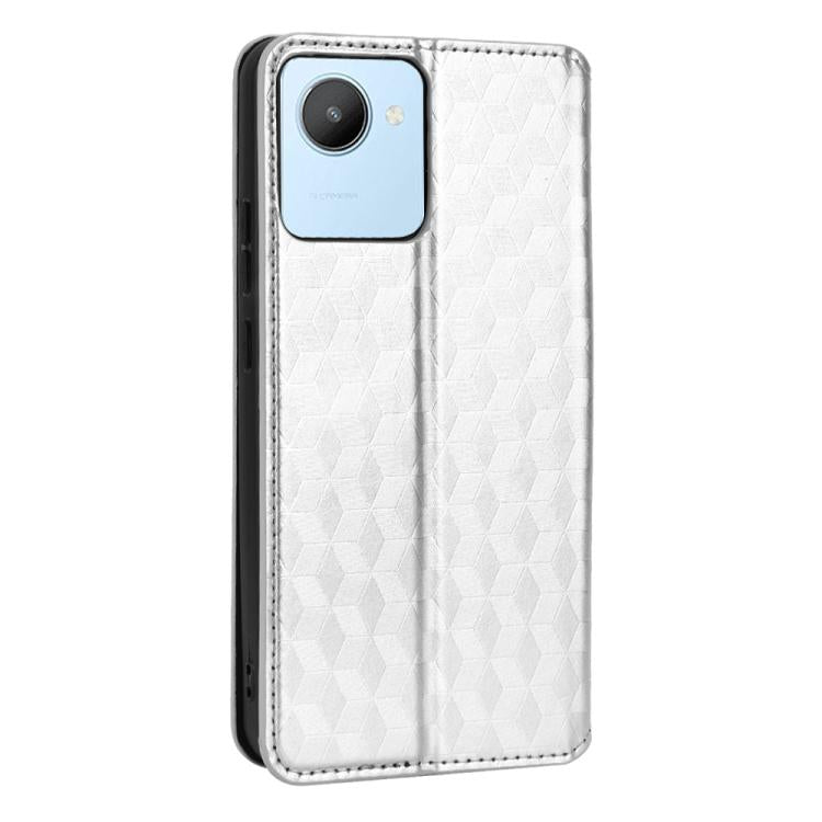 For Realme C30 Cubic Grid Texture Flip Leather Phone Case