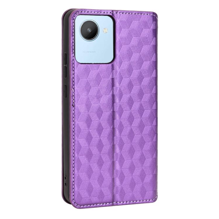 For Realme C30 Cubic Grid Texture Flip Leather Phone Case