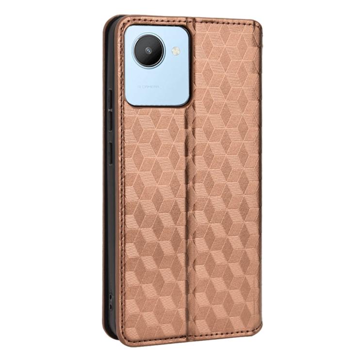 For Realme C30 Cubic Grid Texture Flip Leather Phone Case