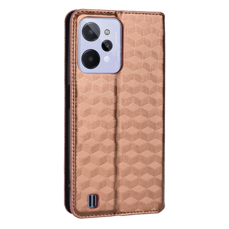 For Realme C31 Cubic Grid Texture Flip Leather Phone Case