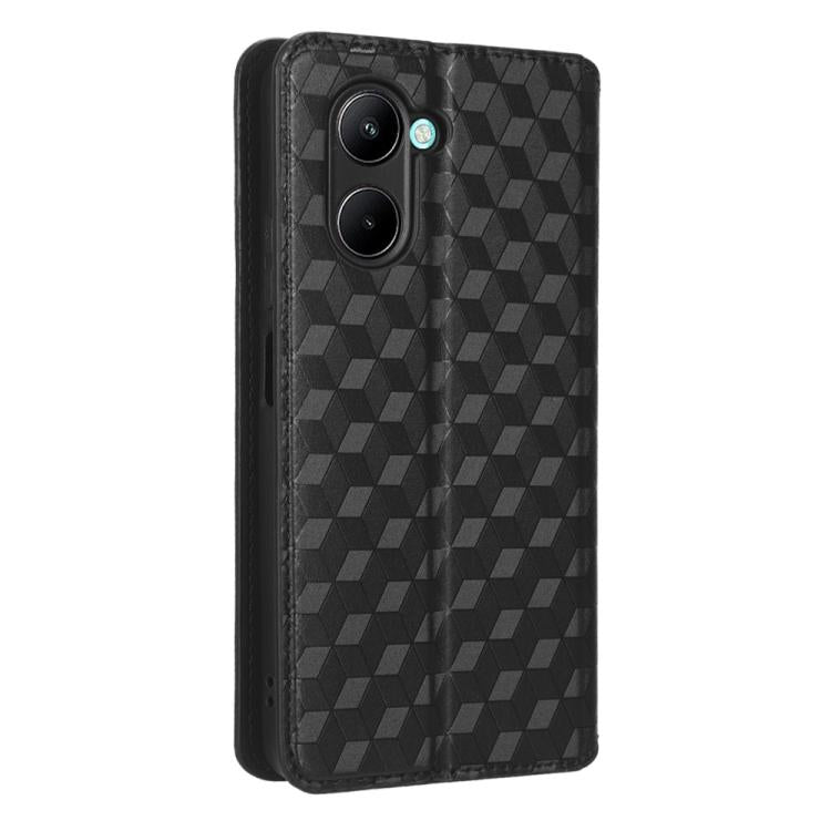 For Realme C33 Cubic Grid Texture Flip Leather Phone Case