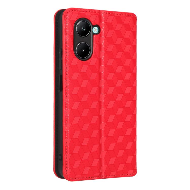 For Realme C33 Cubic Grid Texture Flip Leather Phone Case