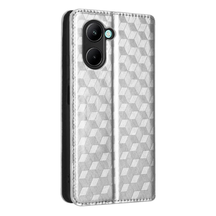 For Realme C33 Cubic Grid Texture Flip Leather Phone Case