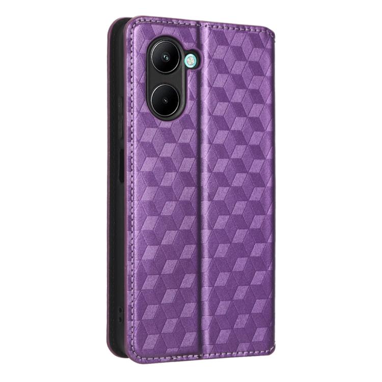 For Realme C33 Cubic Grid Texture Flip Leather Phone Case