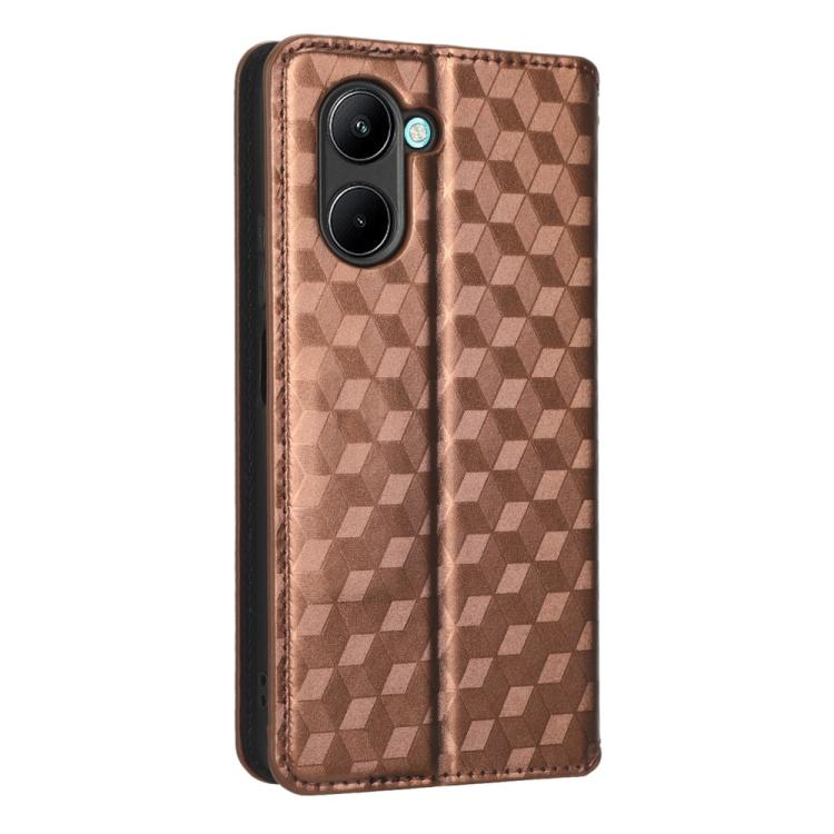 For Realme C33 Cubic Grid Texture Flip Leather Phone Case