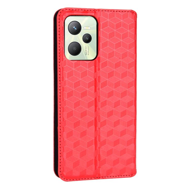 For Realme C35 Cubic Grid Texture Flip Leather Phone Case