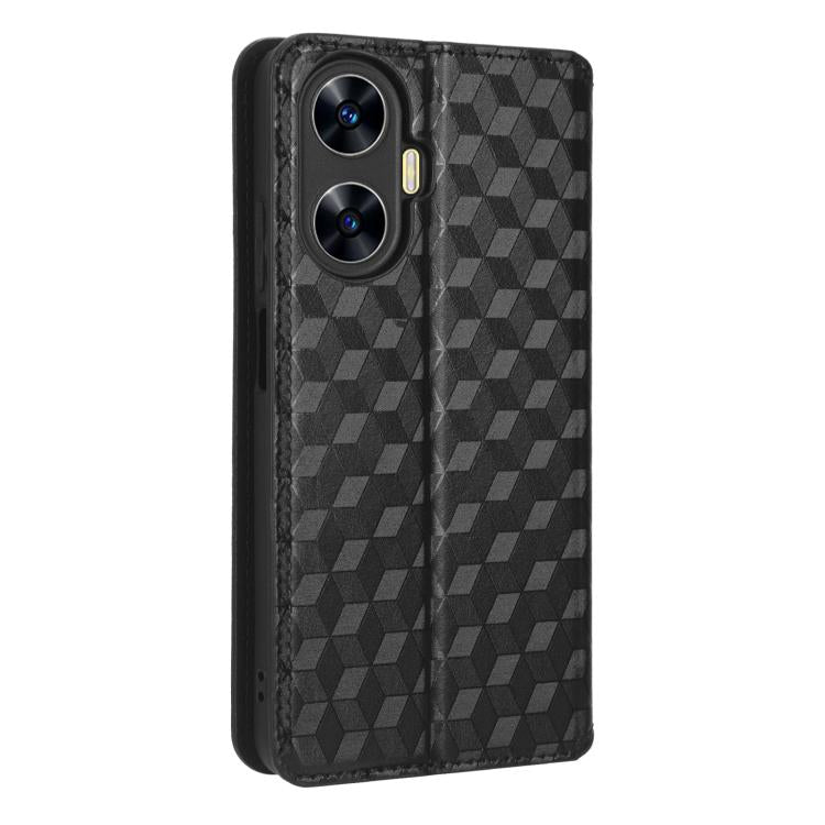 For Realme C55 Cubic Grid Texture Flip Leather Phone Case