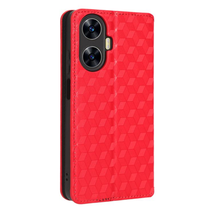 For Realme C55 Cubic Grid Texture Flip Leather Phone Case