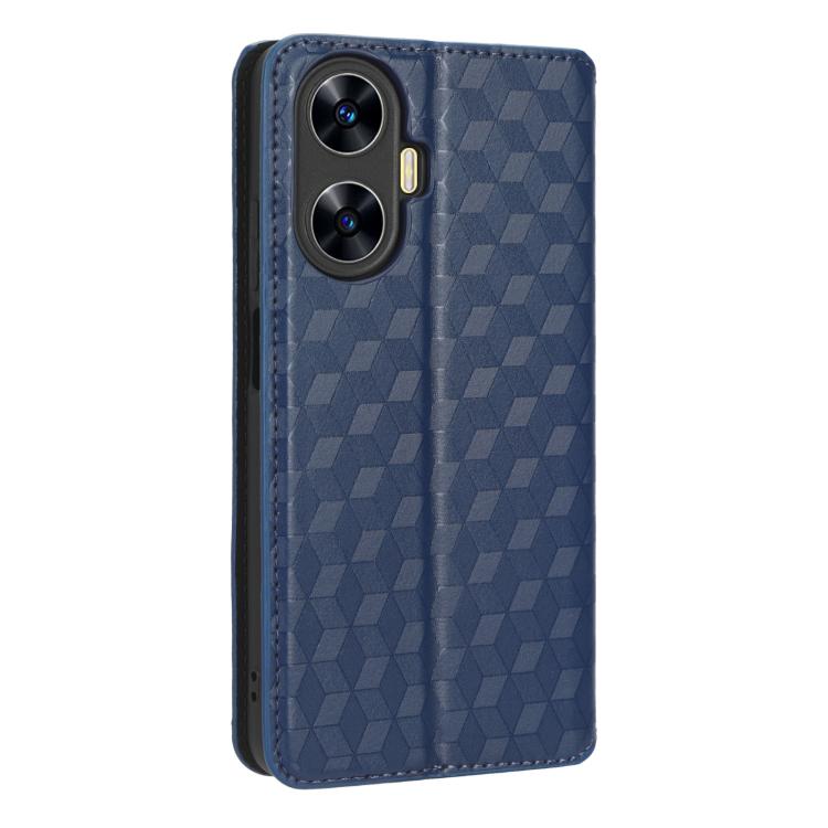 For Realme C55 Cubic Grid Texture Flip Leather Phone Case