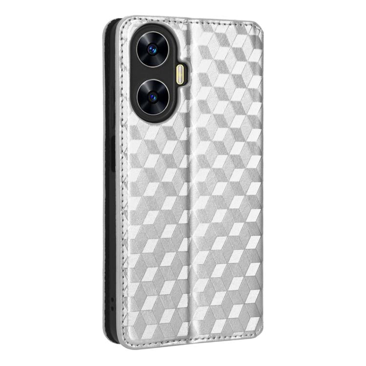 For Realme C55 Cubic Grid Texture Flip Leather Phone Case