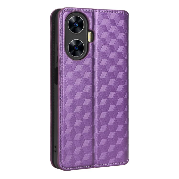 For Realme C55 Cubic Grid Texture Flip Leather Phone Case