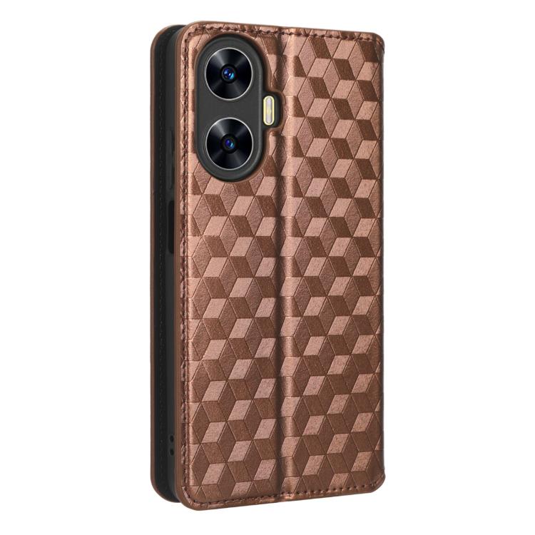 For Realme C55 Cubic Grid Texture Flip Leather Phone Case
