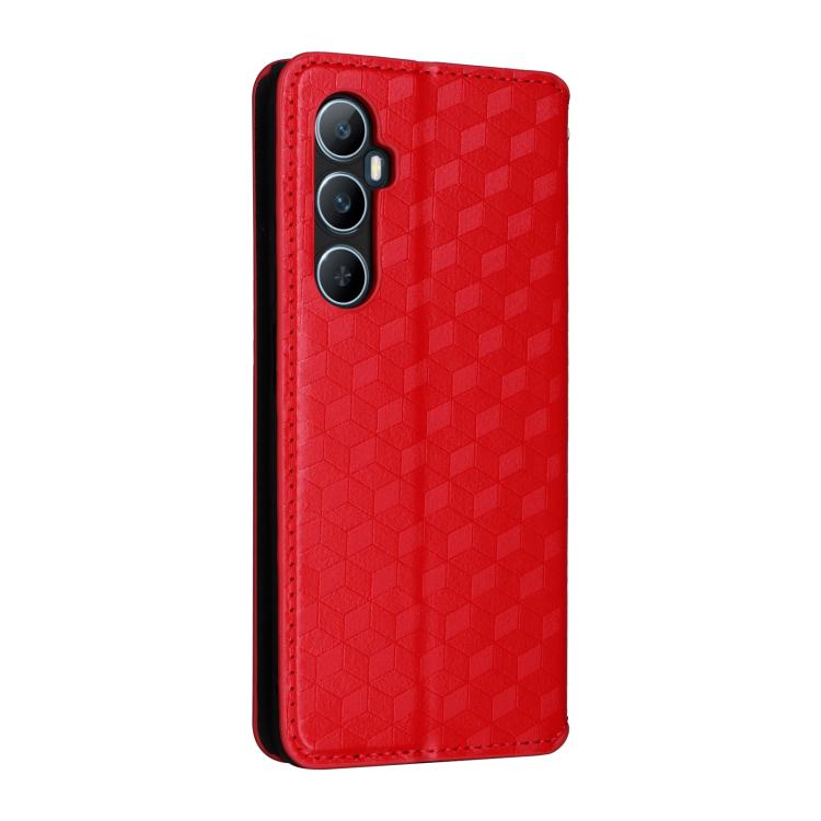 For Realme C65 4G Cubic Grid Texture Flip Leather Phone Case