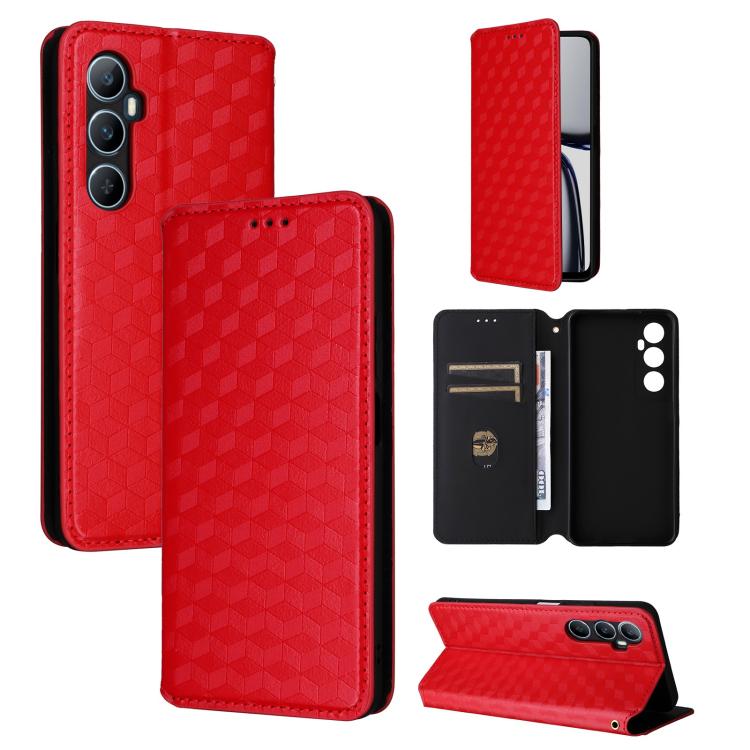 For Realme C65 4G Cubic Grid Texture Flip Leather Phone Case