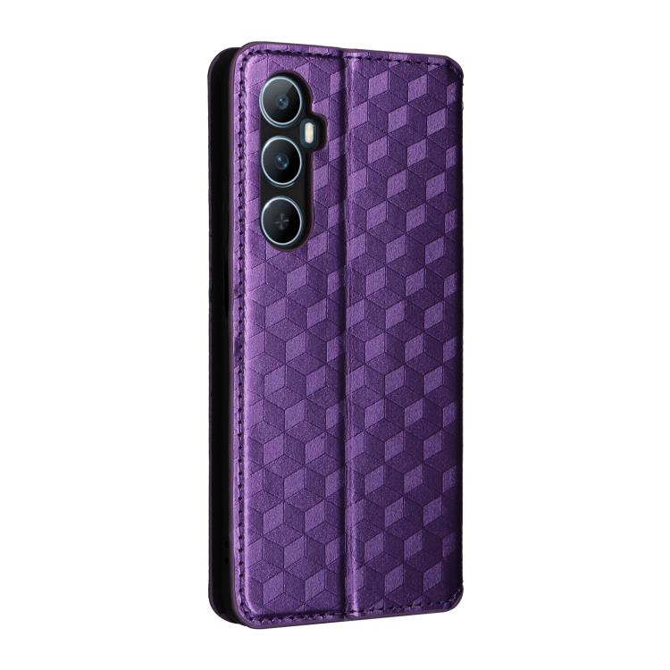 For Realme C65 4G Cubic Grid Texture Flip Leather Phone Case