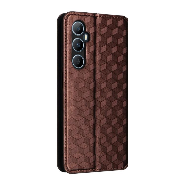 For Realme C65 4G Cubic Grid Texture Flip Leather Phone Case