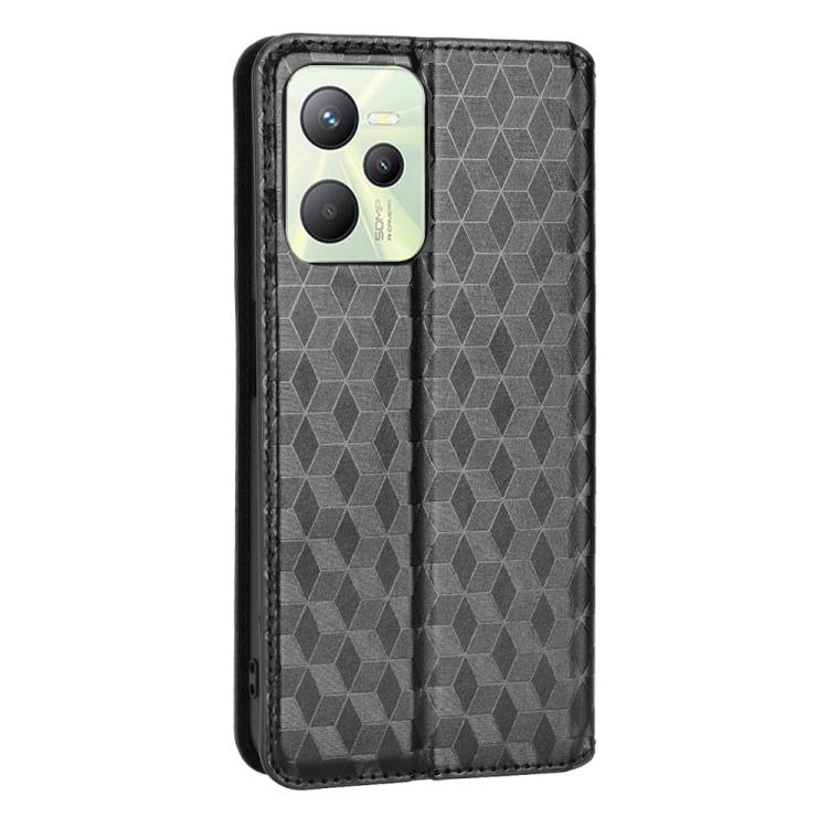 For Realme Narzo 50A Prime / C35 Cubic Grid Texture Flip Leather Phone Case